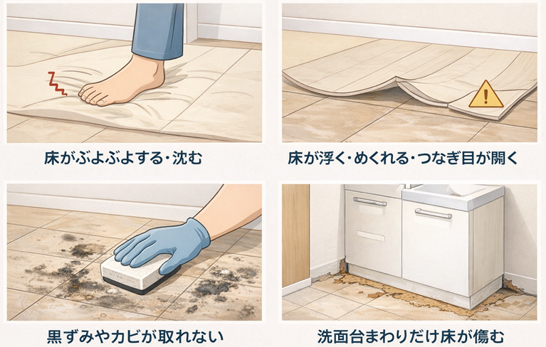 洗面室床の貼り替えサイン